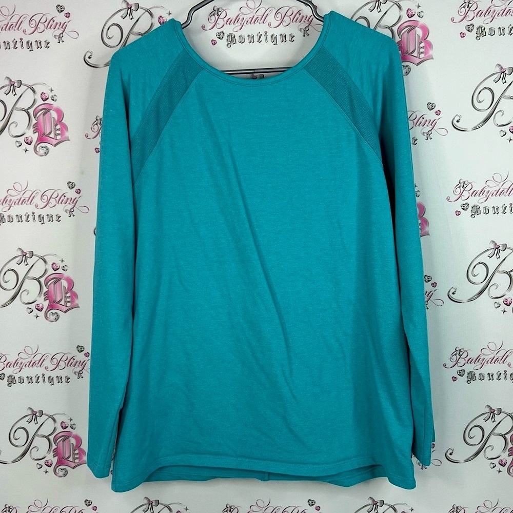 Danskin sweater pull over lace up corset detail comfy Teal Women's Sweatshirt